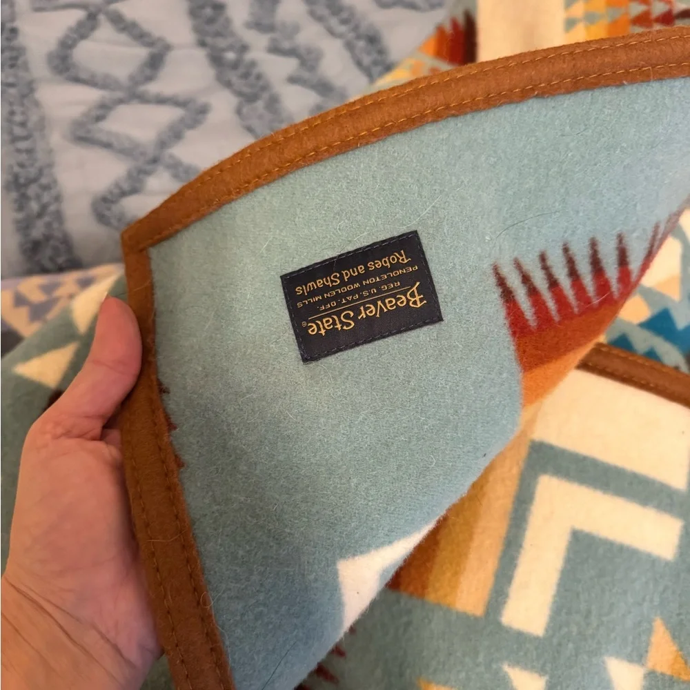 Pendleton Teal and Rust Geometric Blanket- Aqua Harding Chief Joseph - Picture 3 of 5